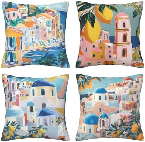 Italian Lemon Throw Pillow Covers Set of 4 Decorative Soft Double Sided Print Pillow Case Farmhouse Home Decor for Living Room Sofa Couch 18x18