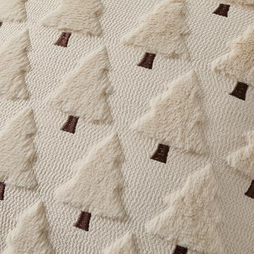 UGASA Christmas Decorative Pillow Covers 18x18 Inch Soft Plush Faux Fur Jacquard Throw Pillows Pillowcases for Couch Sofa Holiday Festivals Winter Home Decor Set of 2 Beige