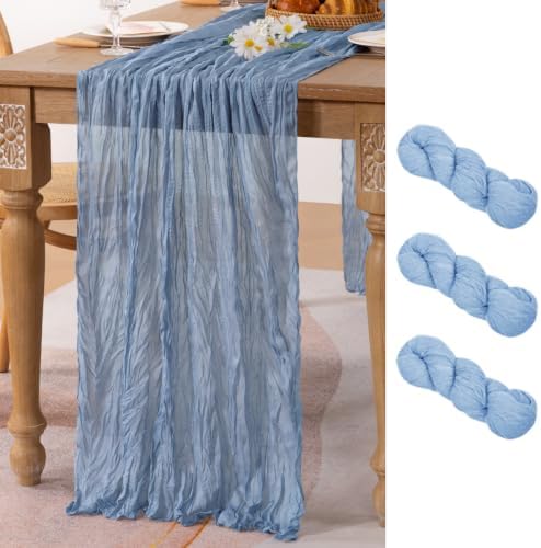 3 Pack Dusty Blue Cheesecloth Table Runner 10ft Boho Gauze Centerpiece