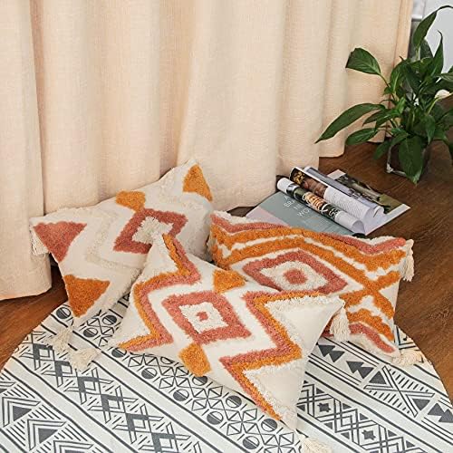 Merrycolor Boho Lumbar Throw Pillow Cover 12x20 inch,Bohemian Tufted Decorative Pillow Covers with Tassels for Couch Sofa Bedroom Living Room