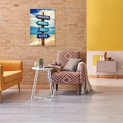 A&T ARTWORK Blue Sea Signport Personalized Canvas Prints Gift Couple's Names Sea and Love Sign Gift for Anniversary,Valentine's day,Wedding.30x20 inches