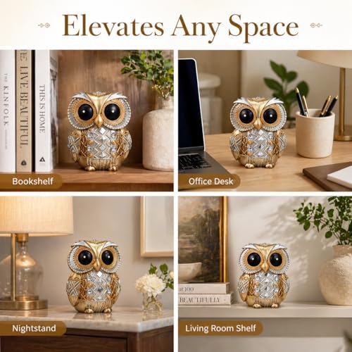Gold Owl Statue Small Figurine Shelf Decor