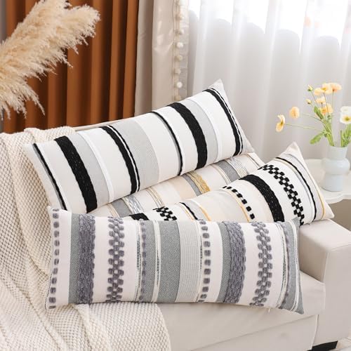 14x36 Gray Throw Pillow Cover Boho Lumbar Pillow Cover