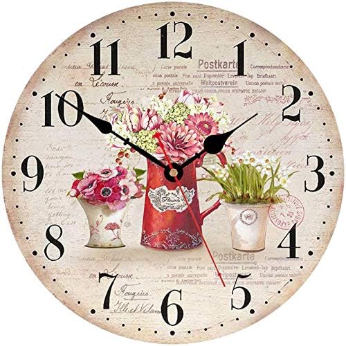 TAHEAT 8 Inch Plants Flowers Wall Clock, Small Vintage Kitchen Clocks Decorative, Rustic Battery Operated Wall Clocks for Living Room Bedroom Bathroom Office