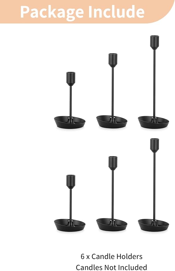 NUPTIO Black Candlestick Holders for Table: 6 Pcs Taper Candle Holders Bulk