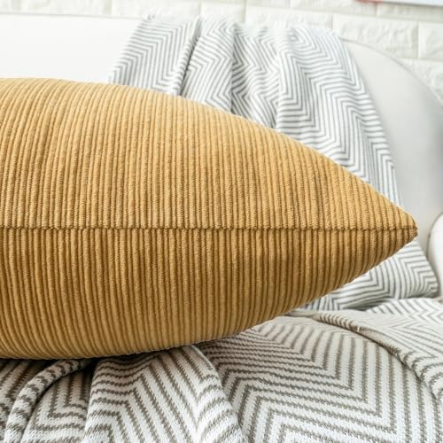 HWY 50 Mustard Yellow Chenille Throw Pillow Covers 16x16 Inch Buttons