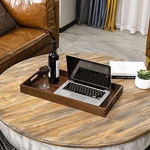 24"x13" Large Handmade Black Walnut Wood Ottoman Tray with Handle