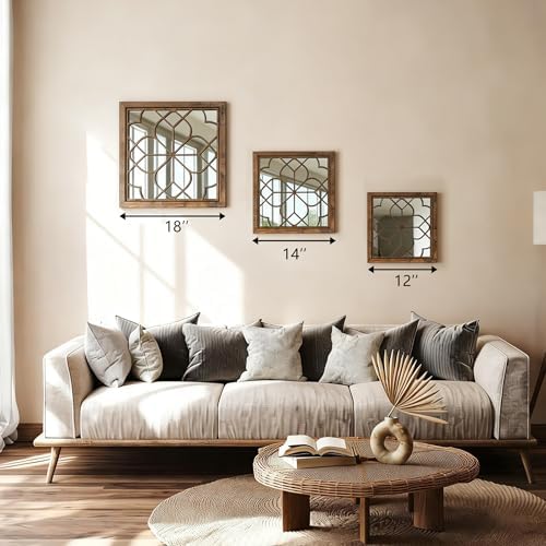 Set of 2 18 Inch Large Square Maroon Window Pane Wall Mirrors, Shatterproof Rustic Farmhouse Boho Vintage Accent Mirrors for Living Room, Bedroom, Bathroom, Entryway & Home Decor