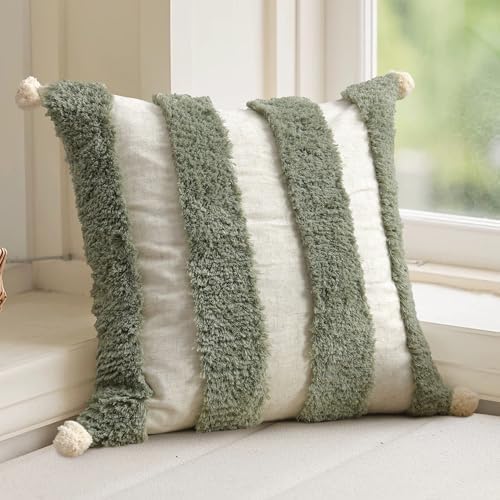 Boho Throw Pillow Covers 18x18 Tufted Home Decorations Olive