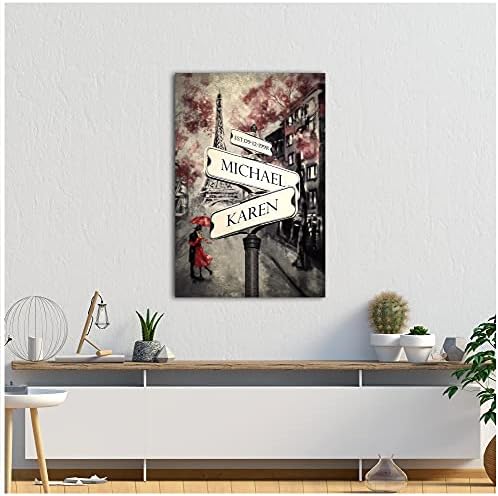 A&T ARTWORK Lovers Roadcrossing Signs Canvas Prints Gift,includes Names and the Date Unique Gift for the Anniversary.24X36 inches