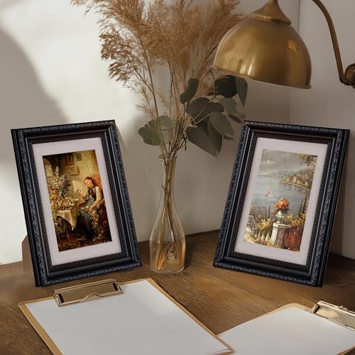 eletecpro 5x7 Vintage Picture Frame, Glass Cover, Black, 2-Pack