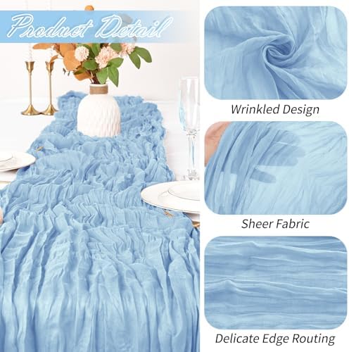 30 Pack Baby Blue Cheesecloth Table Runner 17 x 108 inch Cheese Cloth Table Runners 9ft Blue Table Runner Rustic Romantic Sheer Gauze Runner for Wedding Party Baby Shower Table Decoration