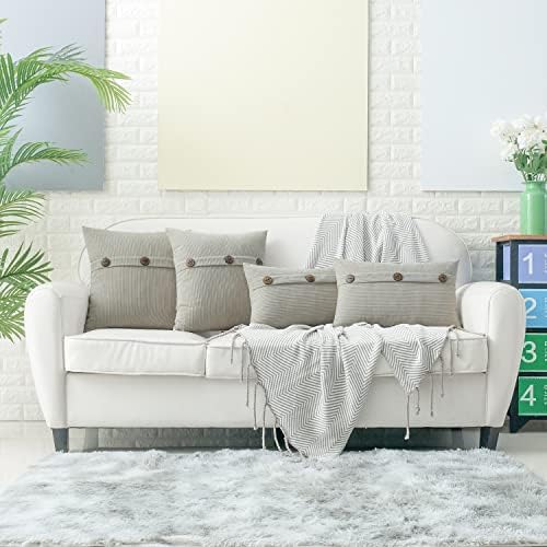 HWY 50 Light Grey Chenille Throw Pillow Covers 12x20 Inch Buttons Pack of 2