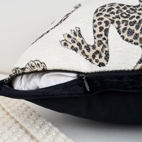 Premium Series, Snow Leopard Throw Pillow Covers, Animal Jacquard Cushion Cases for Home Decor, Chenille Velvet Double-Sided Designs, Cream White, 18 x 18 inch, Covers Only