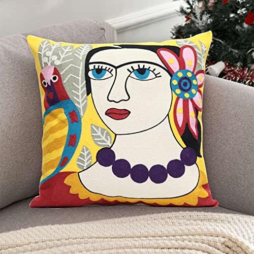 Soft Cotton Throw Pillow Covers Abstract Art Embroidery Square Cushion Cover Outdoor Balcony Pillow Cases for for Sofa Living Room and Bed 18 x 18 Inch (Pattern-2)