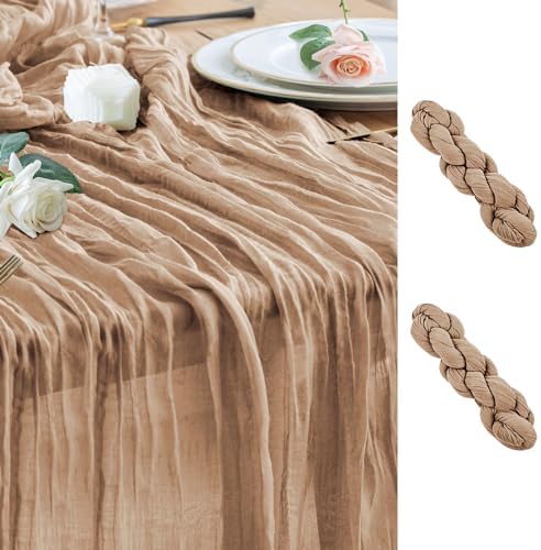Wokceer Cheesecloth Table Runner Nude Brown 10FT Boho Gauze, 2 Pack