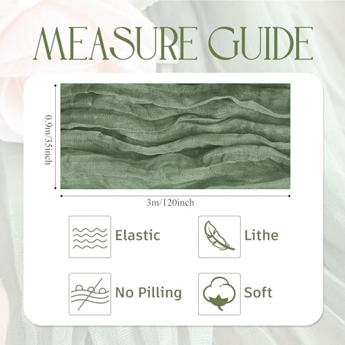 Wokceer Cheesecloth Table Runner Sage Green 10FT Boho Gauze, 6 Pack