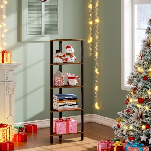 TUTOTAK Corner Shelf, 5-Tier Corner Bookshelf for Small Space