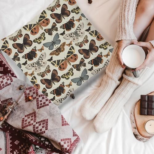Butterfly Pillow Covers 18x18, Vintage Moth Cottagecore Pillow Covers for Couch Bed, Cottagecore Room Decor, Butterfly Gifts for Women