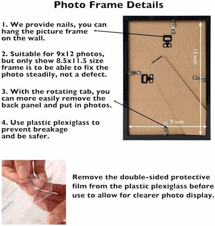 JCJMY 9x12 Black Picture Frame Set of 6, Horizontal and Vertical Formats for Wall Hanging, 9 x 12 Wall Gallery Poster Photo Frames with Shatter Resistant Plexiglass, 6 Pack, Black