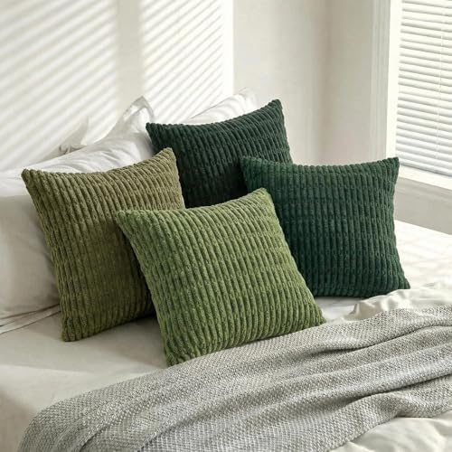 Fancy Homi 4 Packs Decorative Throw Pillow Covers for Living Room Couch Bed, Modern Farmhouse Boho Home Décor Accent Cushion Case, 18" x 18", Green Series