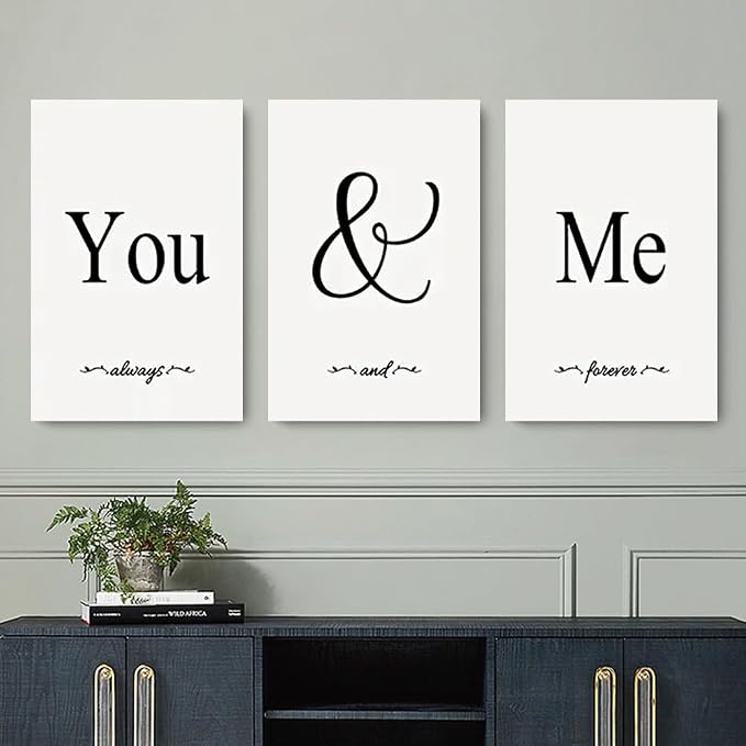 GUBIYU Black and White Bedroom Art Love Wall Decor 'You And Me' Canvas Poster 12"x16" Ideal Gift for Girls' Bedroom Farmhouse Wall Art