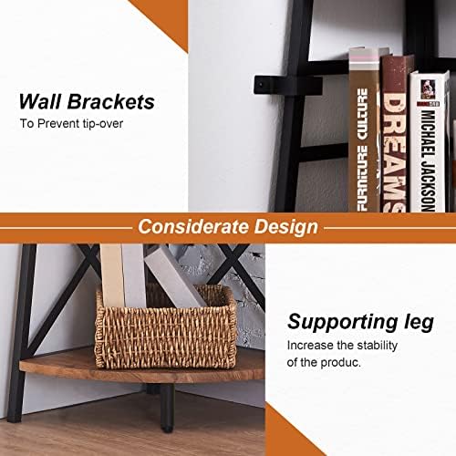 HOMBAZAAR 5 Tier Corner Shelf,72 Inch Tall Corner Bookshelf,Rustic Brown