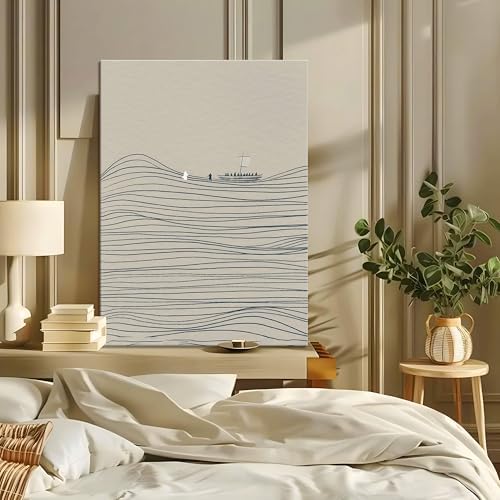 Minimalist Christian Wall Art Jesus Walking on Water with Peter 12x16 Inch | Inspirational Scripture Canvas Paintings, Faith Based Gifts for Prayer Room, Office or Church Decor