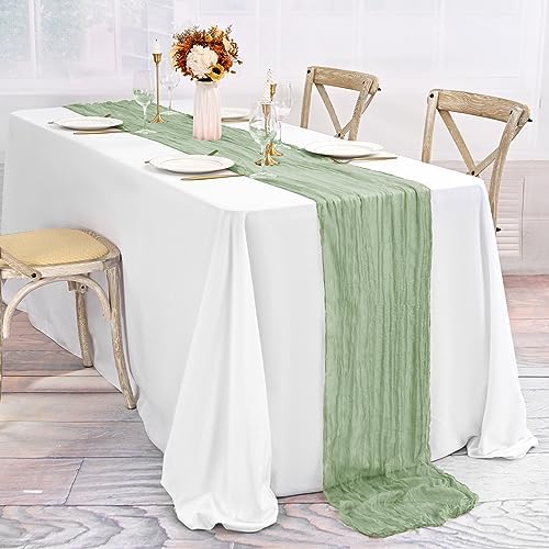 10 Pack Sage Green Table Runner 10Ft Cheesecloth Table Runner Boho Gauze Cheese Cloth Table Runners Romantic Long Sheer Fabric Table Runners for Wedding Party Bridal Shower