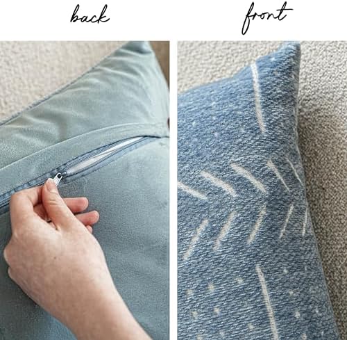 BlissBlush Coastal Blue Lumbar Pillow Cover 14x36 for Bed, Accent Long Lumbar Pillow Cover for Bedroom, Soft Woven Chenille Textured Farmhouse Boho Decorative Cushion Cover