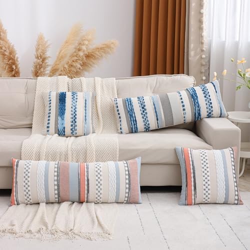 Boho Lumbar Throw Pillow Cover 14x36 Sky Blue