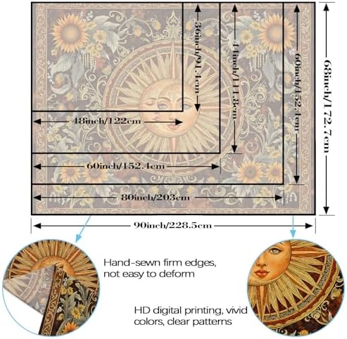 Accnicc Vintage Sun and Moon Tapestry Wall Hanging Boho Floral Sunflower Indie Wall Tapestry Aesthetic Celestial Brown Orange Large Hippie Tapestries for Bedroom Living Room Decor 80 x 60 Inch