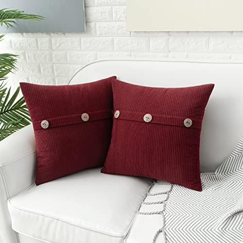 HWY 50 Burgundy Red Chenille Throw Pillow Covers 22x22 Inch Buttons