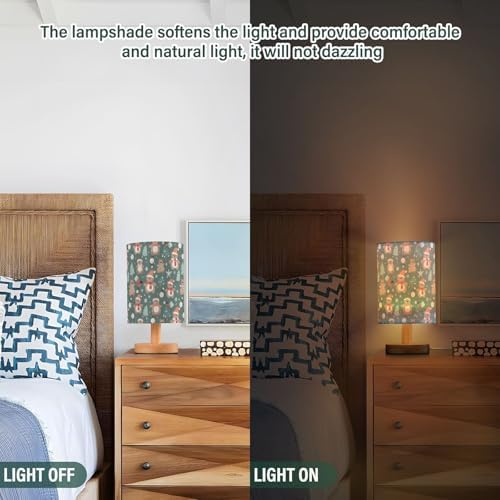 Christmas Brown Bear Bedside Table Lamps with USB Port for Bedroom Lamp Table Lamp Small Nightstand Lamp Snowflake&Fir Trees Patterned Linen Shade Wooden Decorative Lamps for Kids|Reading|Dorm|Home