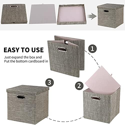 Posprica Storage Bins with Lids,13×13×13 Foldable Storage Cube Baskets Boxes Fabric Drawers for Closet Shelf Cabinet Bookcase,Set of 4,Coffee