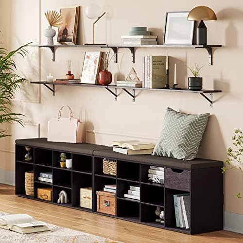 DINZI LVJ Long Wall Shelves, 39.4Inch Wooden Wall Mounted Shelves, Set of 2