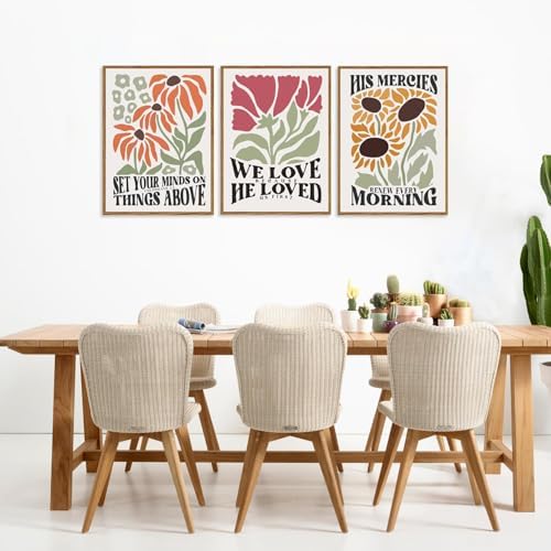 Framed Christian Bible Scripture Wall Art Set of 3 12x16 Inch | Flower Marke Pictures Decor Inspirational Paintings Religious Verses Canvas Prints, Artwork for Christian Women & Teen Girls