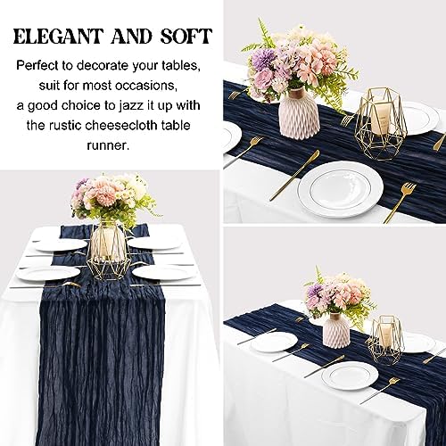 Navy Blue 10FT Cheesecloth Table Runner Boho Gauze Fabric Table Runner Rustic Sheer Runner for Wedding Bridal Baby Shower Birthday Party Boho Table Decor（1 Pack Navy Blue）