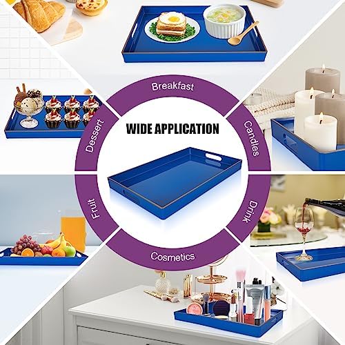Gifturbo Blue Serving Tray,Decorative Serving Trays with Handles, Coffee Table Tray Ottoman Rectangular Plastic Tray for Living Room, Bathroom, 15.7” x 10.2” x1.37”