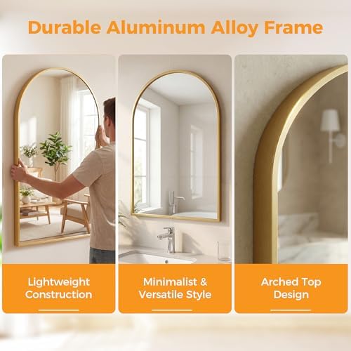NEWBULIG 26"x38" Wall Mirror, Bathroom Mirrors for Over Sink, Gold | Matte Metal Framed Vanity Mirror with Tempered Glass, Entryway, Living Room, Bedroom