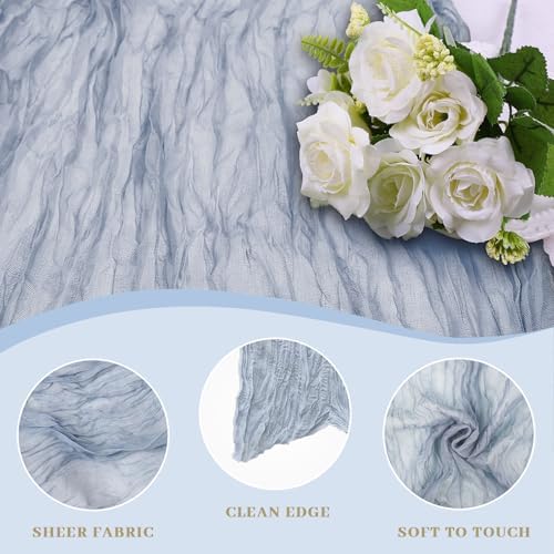 Le courant 12pcs 10Ft Cheesecloth Table Runner, Rustic Boho Gauze Cheese Cloth Runner Table Runner for Weddings Bridal Baby Shower Birthday Holiday Parties Home Decor, Dusty Blue