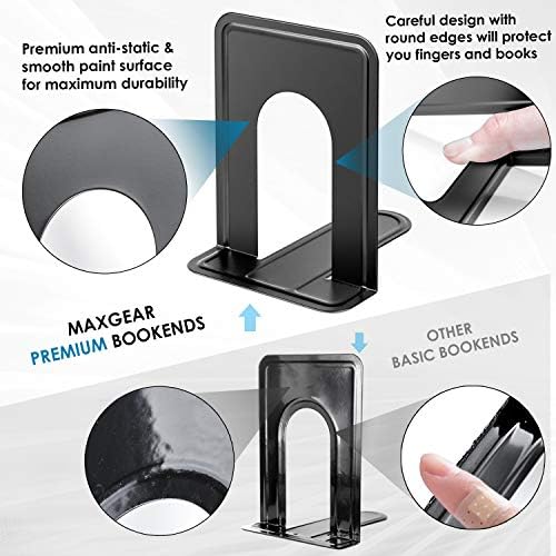 MaxGear Book Ends Universal Premium Bookends for Shelves, Non-Skid Bookend
