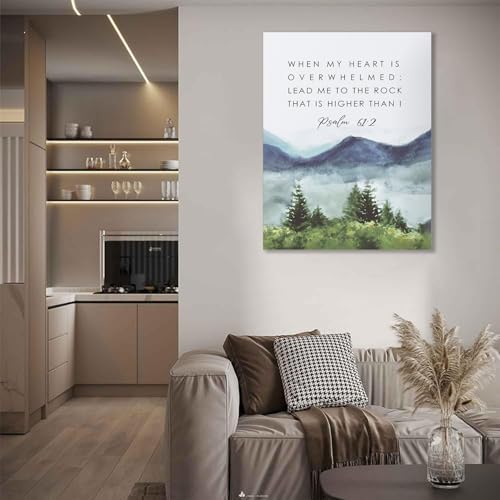 Framed Inspirational Christian Canvas Wall Art 12x16 Inch | Bible Scripture Pictures Wall Decor Psalm 61 : 2 Wall Painting Watercolor Religious Canvas Prints Artwork for Christian Teens