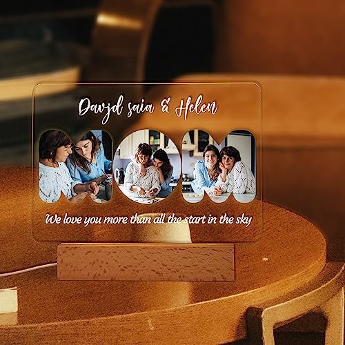 Personalized Photo Acrylic Sign Plaque Womens Gifts for Anniversary Valentines Birthday Customizable LED Night Light Wooden Base Lamps Desk Bedroom Decor Signs