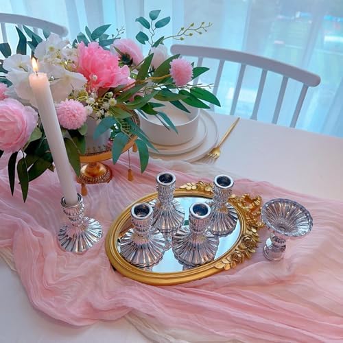 Silver Glass Candlestick Holders, Taper Candle Holders, Set of 6