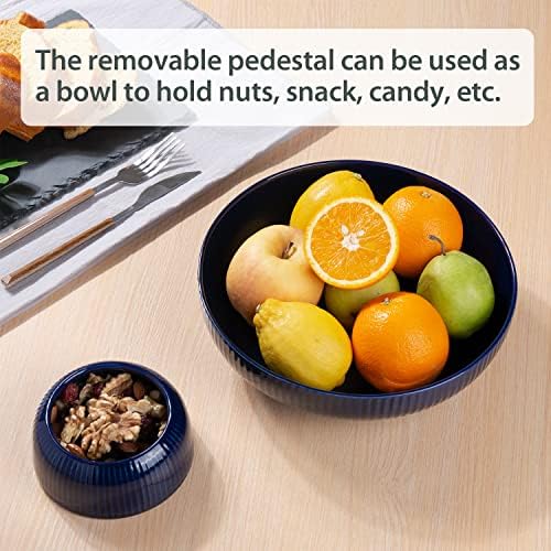 Ceramic Fruit Bowl for Kitchen Counter, Large Fruit Basket with Hole, Navy