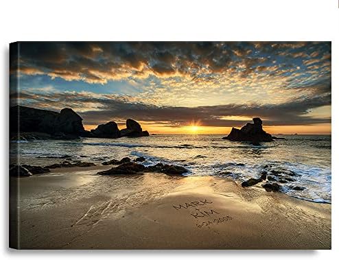 A&T ARTWORK Love on Beach Personalized Canvas Print Canvas Prints Gift,includes Names and the Special Date Unique Gift for Anniversary. 36X24 inches