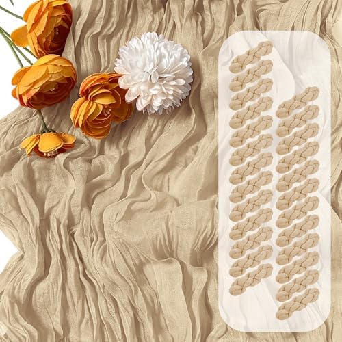 25 Pack Beige Cheesecloth Table Runner 17 x 108 Inch Gauze Table Runner Fabric Semi Sheer Cheese Cloth Table Runner Bulk for Rustic Romantic Wedding Baby Shower Table Decoration