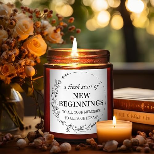 New Beginnings Housewarming New Home Candle - Friendship Gifts for Women - Graduation Farewell Going Away Work Break Up Divorce Gift for Her Bestie Coworker Friend - Relaxing Anxiety Relief