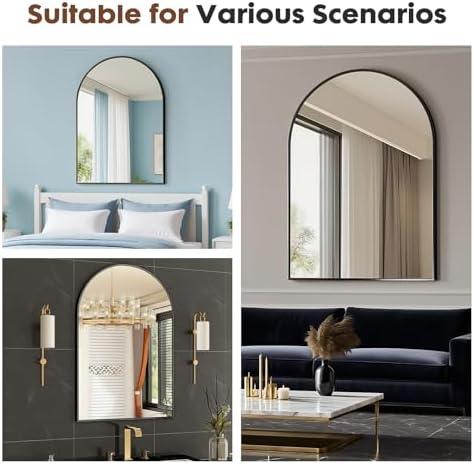 Bathroom Mirrors for Over Sink, 26"x38" Arched Mirror for Wall, Metal Black Framed Mirrors Modern Vanity Mirror for Bathroom Living Room, Bedroom and Entryway, Black